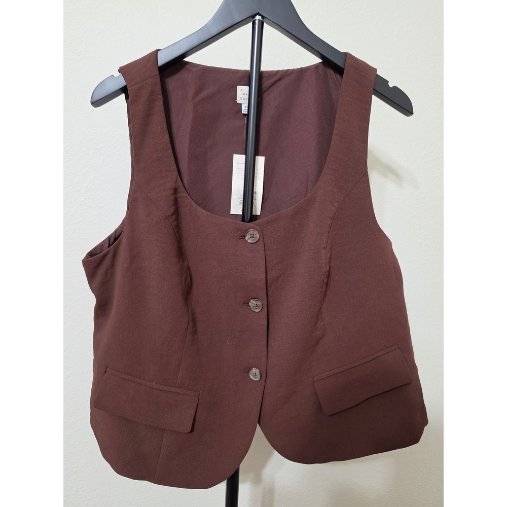 A New Day Womens XXL Brown Button Down Vest Recycled Polyester NWT